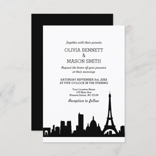 Paris France Skyline Cityscape Wedding Invitation