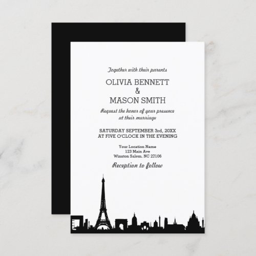 Paris France Skyline Cityscape Wedding Invitation