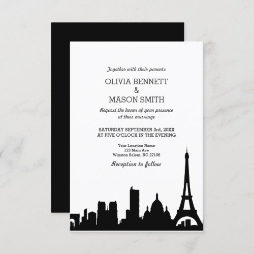 Paris France Skyline Cityscape Wedding Invitation