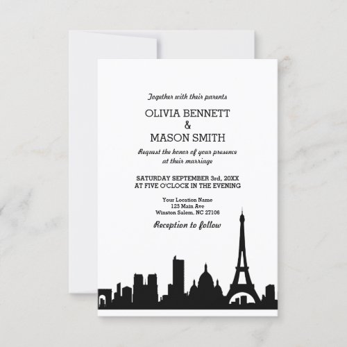 Paris France Skyline Cityscape Wedding Invitation