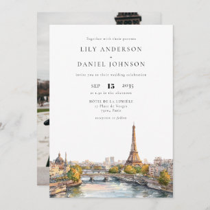 Paris France Skyline Destination Photo Wedding Invitation