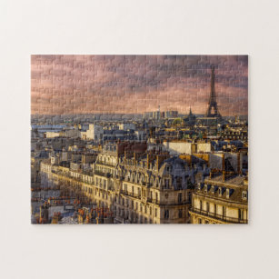 Paris France Skyline Eiffel Tower Pink Sky 11"x14" Jigsaw Puzzle
