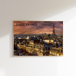 Paris France Skyline Eiffel Tower Pink Sky Poster