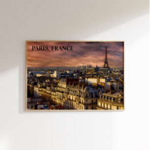 Paris France Skyline Eiffel Tower Pink Sky Poster