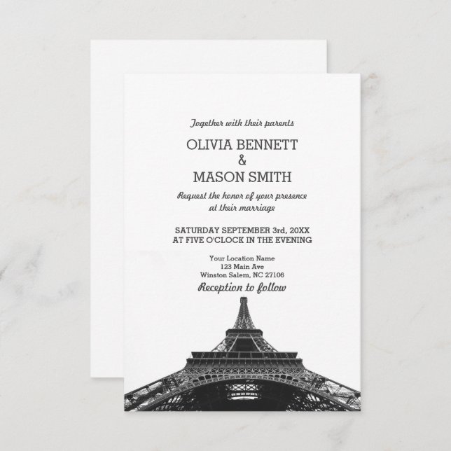 Paris France Skyline Eiffel Wedding Invitation (Front/Back)