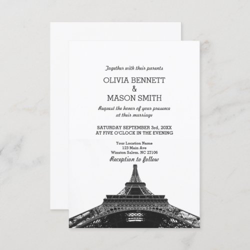 Paris France Skyline Eiffel Wedding Invitation