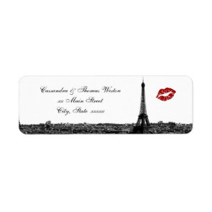 Paris France Skyline Kiss #1 BW H Return Address Label