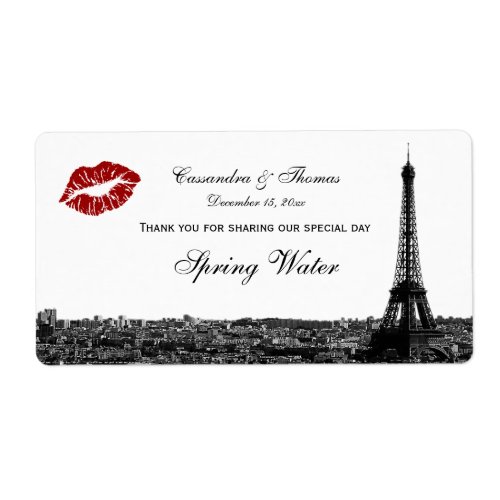 Paris France Skyline Kiss 1 BW H TY Water Bottle Label