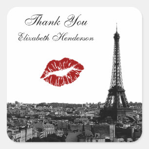 Paris France Skyline Kiss #1 BW Kiss Favor Tag