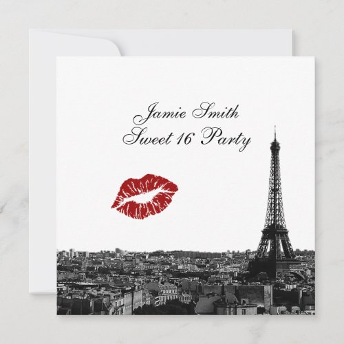 Paris France Skyline Kiss #1 BW Sweet 16 Custom Invites