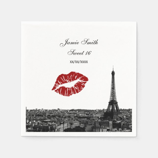 Paris France Skyline Kiss #1 BW Sweet 16 Napkins (Front)