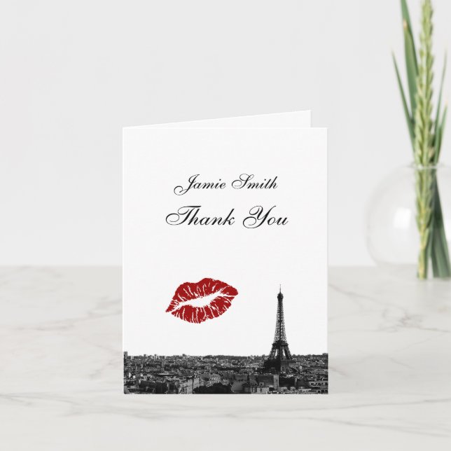 Paris France Skyline Kiss #1 BW Thank You Card (Front)