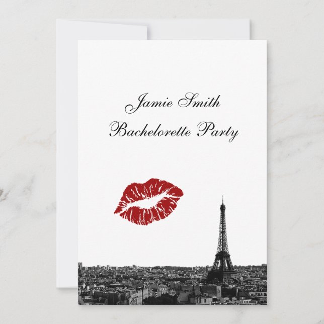 Paris France Skyline Kiss #1 BW V Bachelorette Invitation (Front)