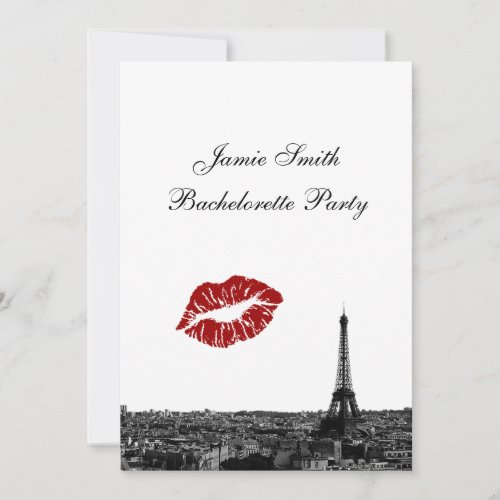 Paris France Skyline Kiss 1 BW V Bachelorette Invitation