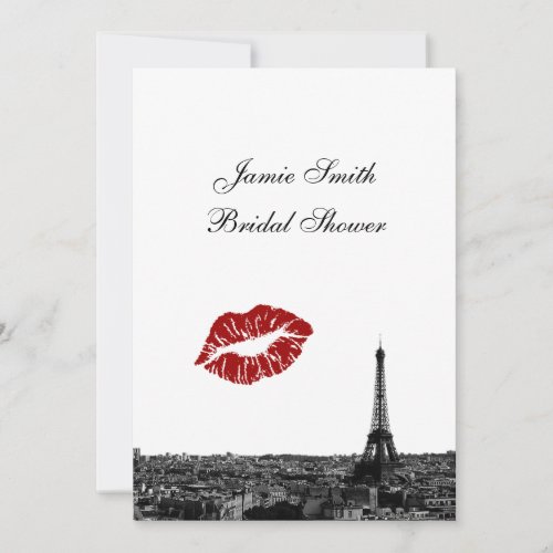 Paris France Skyline Kiss #1 BW V Bridal Shower Personalized Invitation