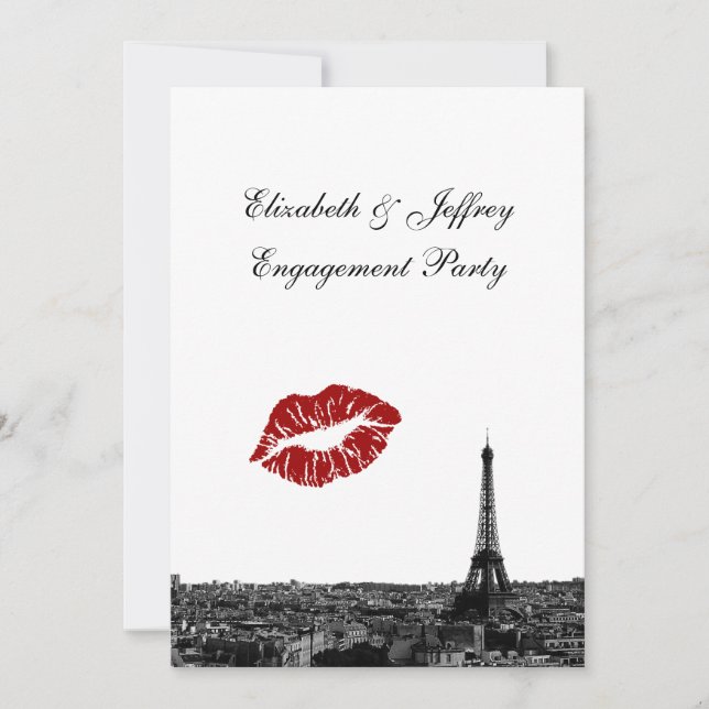 Paris France Skyline Kiss #1 BW V Engagement V Invitation (Front)