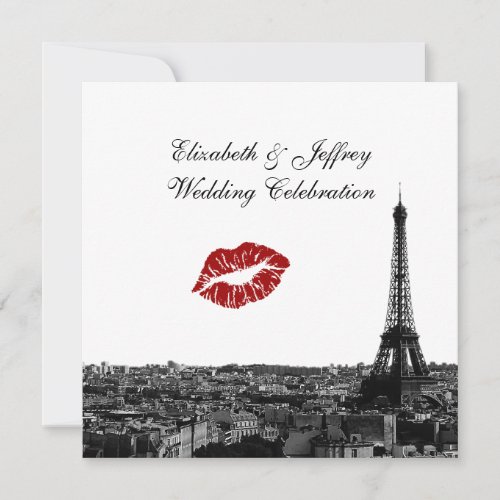 Paris France Skyline Kiss #1 BW Wedding Personalized Invitation