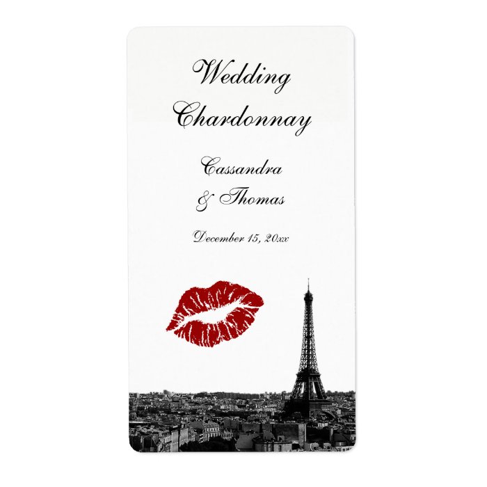 Paris France Skyline Kiss #1 BW Wine Label