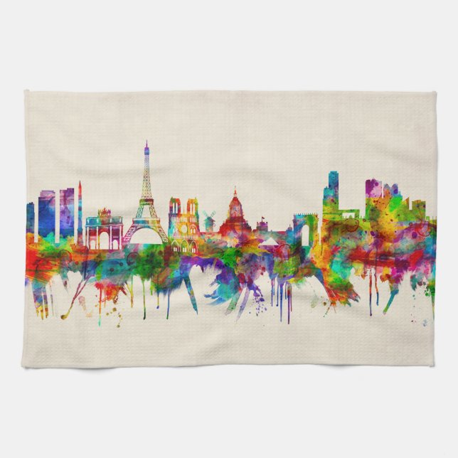 Paris France Skyline Kitchen Towel (Horizontal)