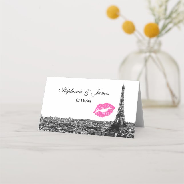 Paris France Skyline Pink Kiss #1 BW Escort Cards (Front)