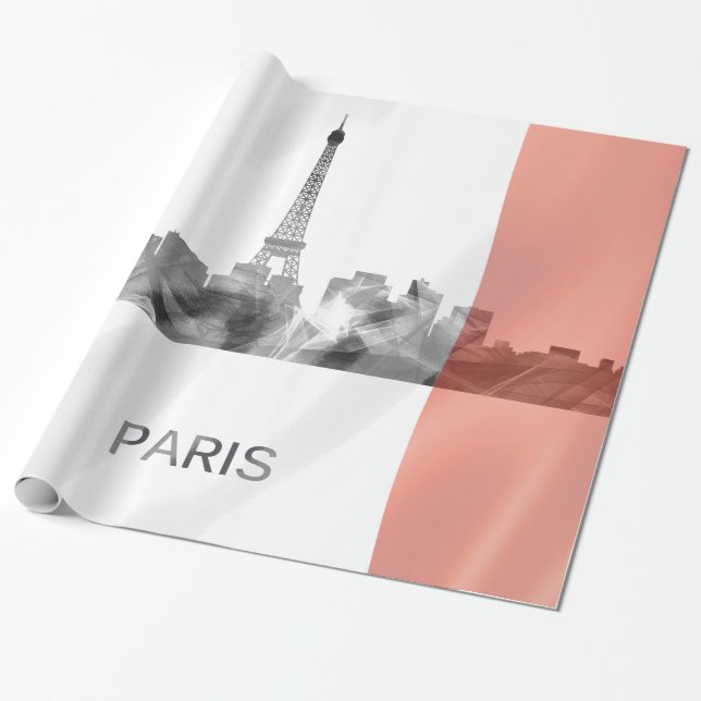 Paris, France Skyline with French Flag Wrapping Paper (Unrolled)