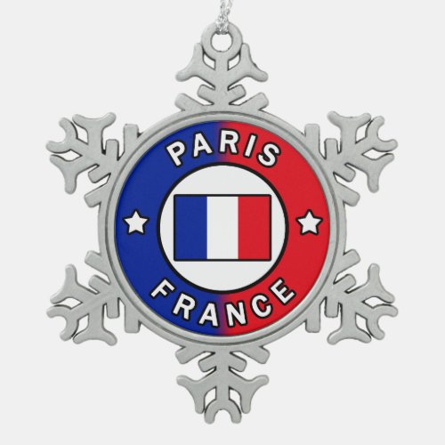 Paris France Snowflake Pewter Christmas Ornament