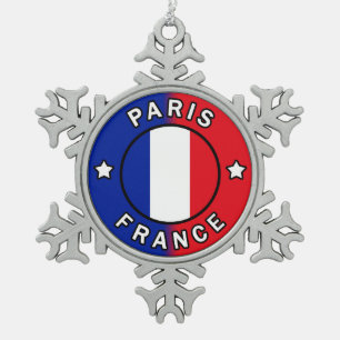 Paris France Snowflake Pewter Christmas Ornament