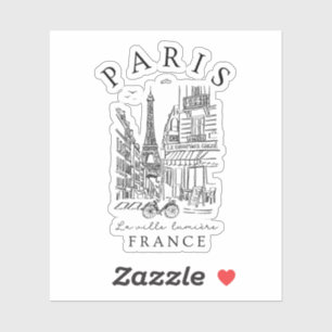 Paris France – Souvenir Sketch Eiffel Tower & Café Sticker