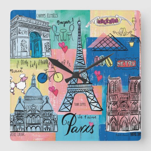 Paris France Square Wall Clock