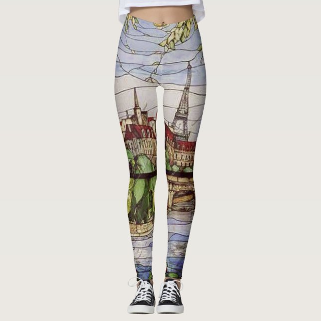 PARIS FRANCE STAINED GLASS WINDOW 2 LEGGINGS (Front)