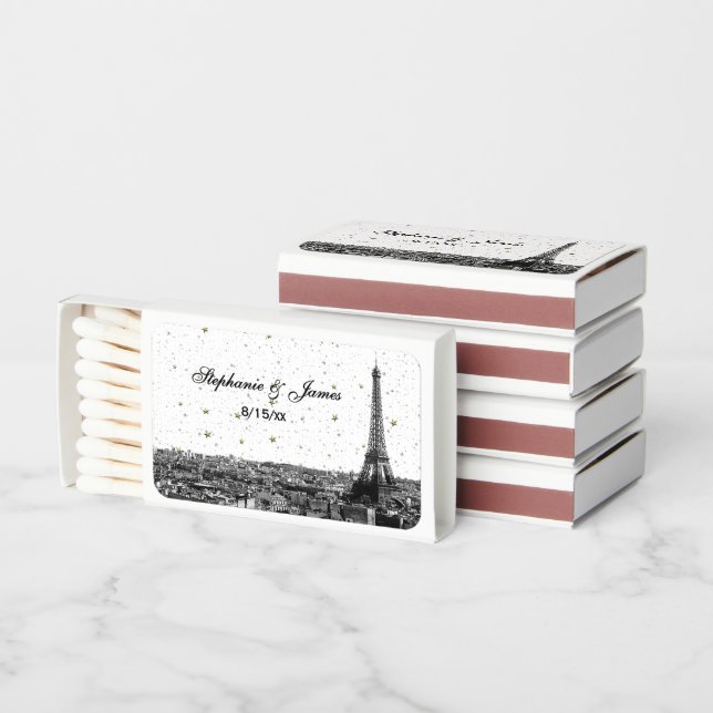 Paris France Starry Skyline #1 BW Matchboxes (Stacked)