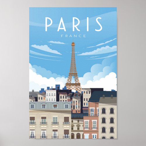 Paris France street eiffel tower  travel poster