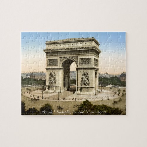 Paris France street scene Arc de Triomphe 1900 Jigsaw Puzzle