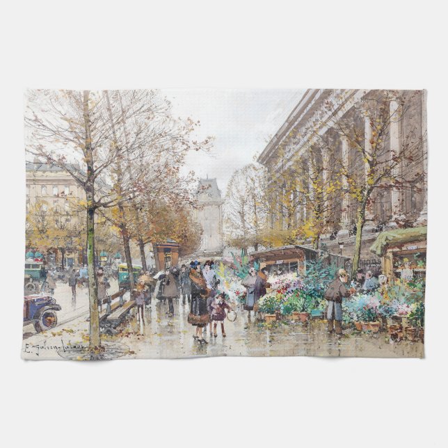 Paris France Street Scene Flowers Kitchen Towel (Horizontal)