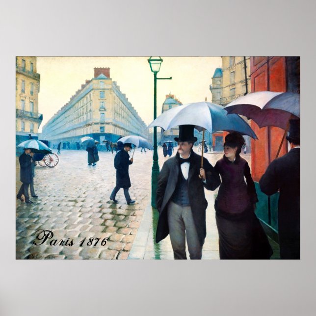 Paris France Street Scene Rainy Day Poster (Front)
