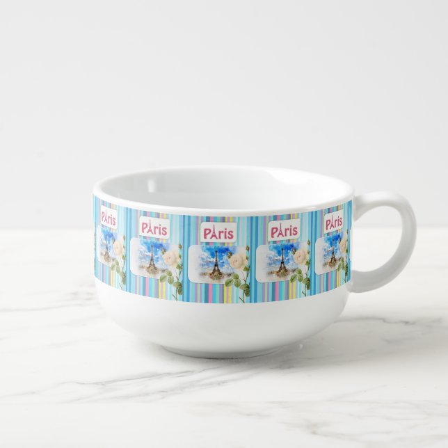 Paris France Stripe Soup Mug (Left)