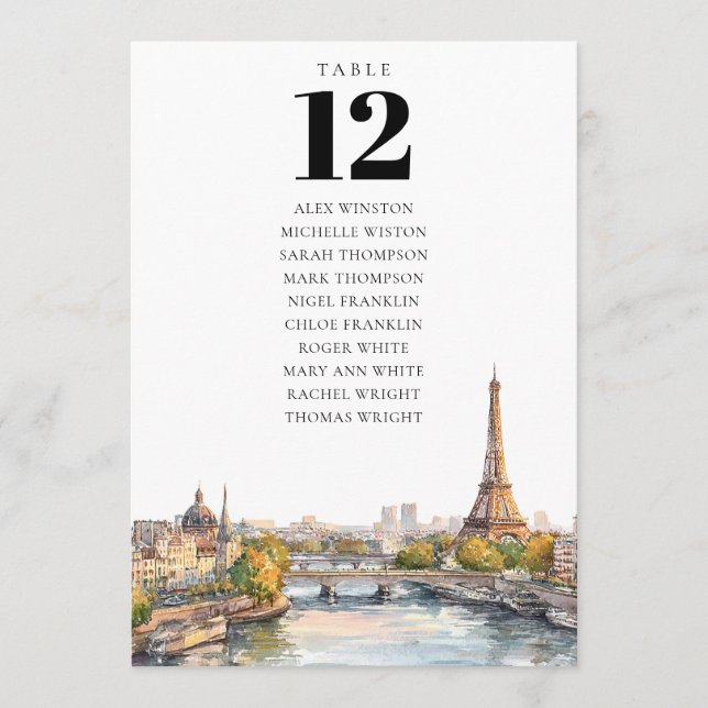 Paris France Table Number Seating Chart (Front)