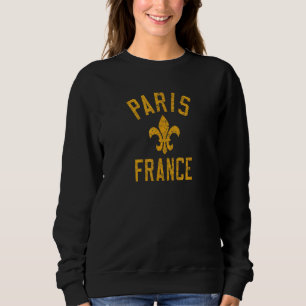 Paris France Text Fleur de Lis Distressed Amber Pr Sweatshirt