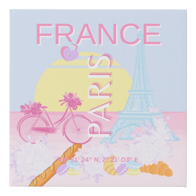 Paris, France, Travel Art, Preppy, Blue Faux Canvas Print (Front)