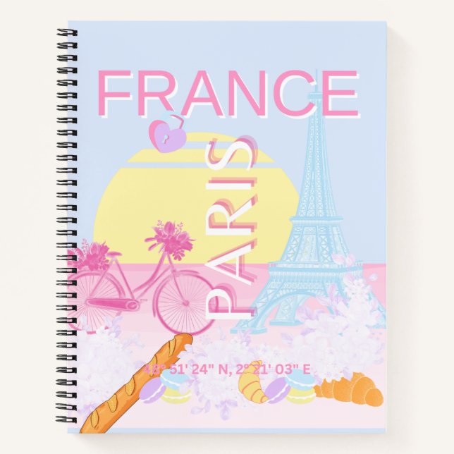 Paris, France, Travel Art, Preppy, Blue Notebook (Front)