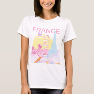 Paris, France, Travel Art, Preppy, Blue T-Shirt