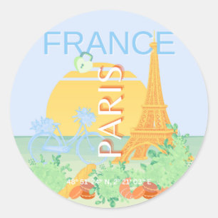 Paris, France, Travel Art, Preppy, Pastel, Blue Classic Round Sticker