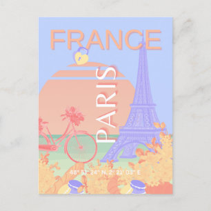 Paris, France, Travel Art, Preppy, Pastel, Blue Holiday Postcard