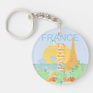 Paris, France, Travel Art, Preppy, Pastel, Blue Keychain