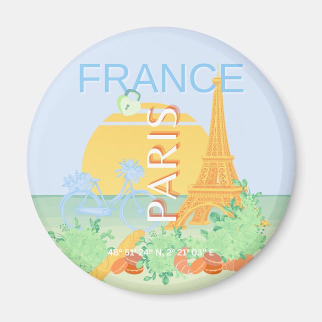 Paris, France, Travel Art, Preppy, Pastel, Blue Magnet (Front)