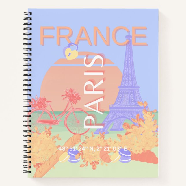 Paris, France, Travel Art, Preppy, Pastel, Blue Notebook (Front)