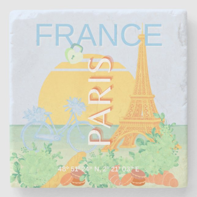 Paris, France, Travel Art, Preppy, Pastel, Blue Stone Coaster (Front)
