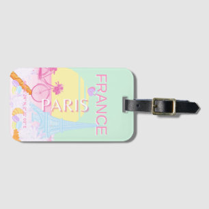 Paris, France, Travel Art, Preppy, Pastel, Green Luggage Tag