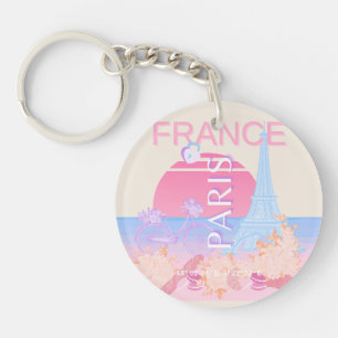 Paris, France, Travel Art, Preppy, Pastel Keychain