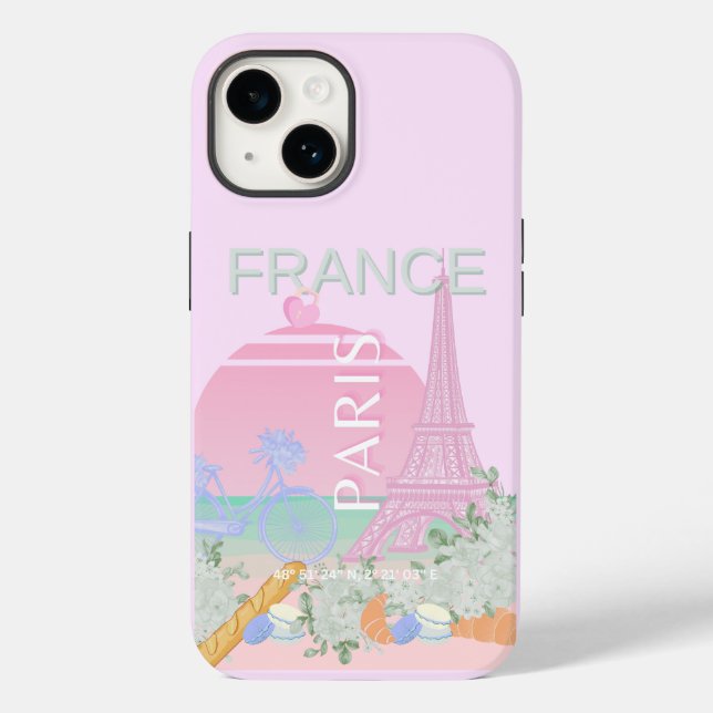 Paris, France, Travel Art, Preppy, Pastel, Pink Case-Mate iPhone Case (Back)